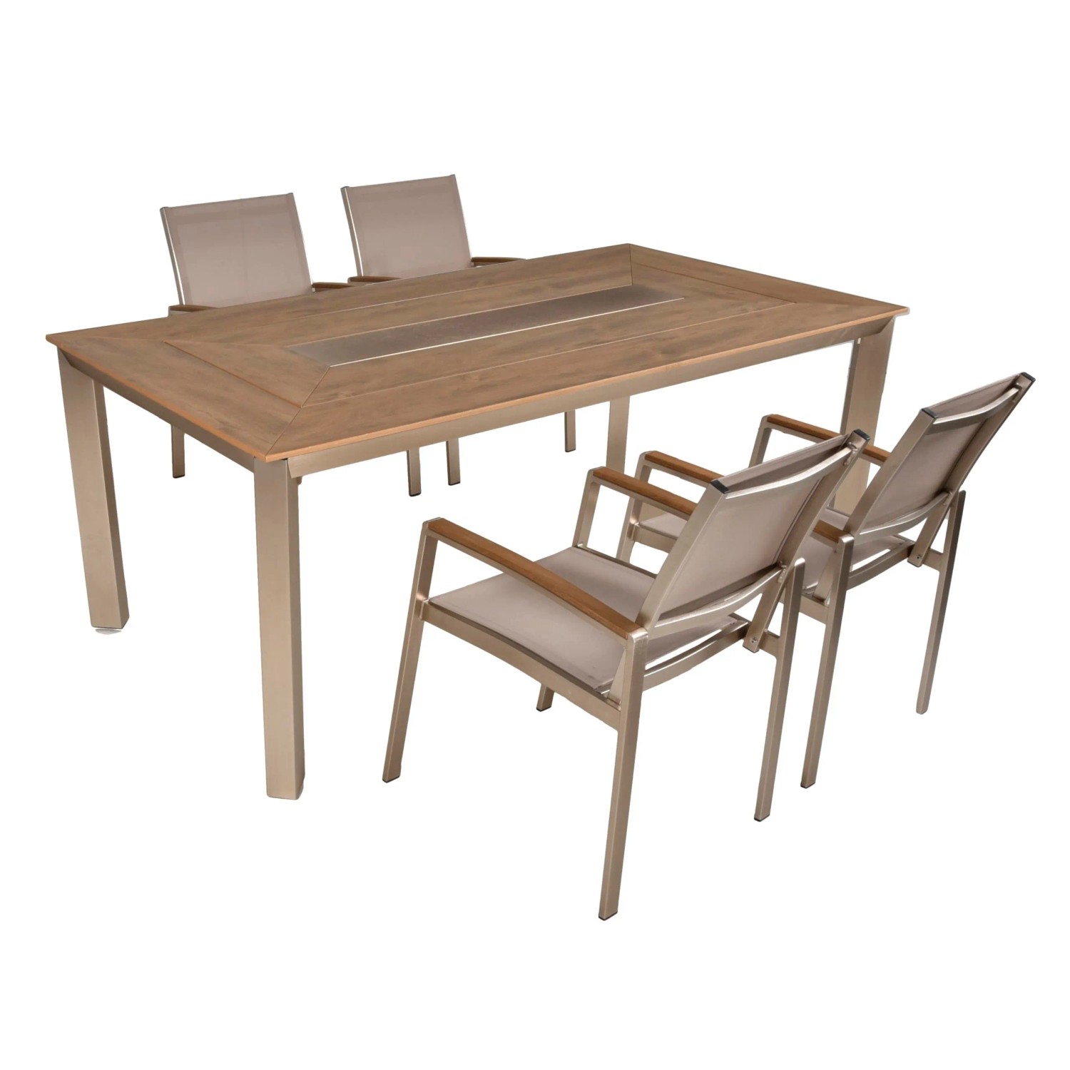DELUKE Garten-Sitzgruppe HANNE 5-tlg. Kunststoff Grau Gartenmöbel-Set Gartengarnitur Garten-Essgruppe Stapelstühle Esstisch