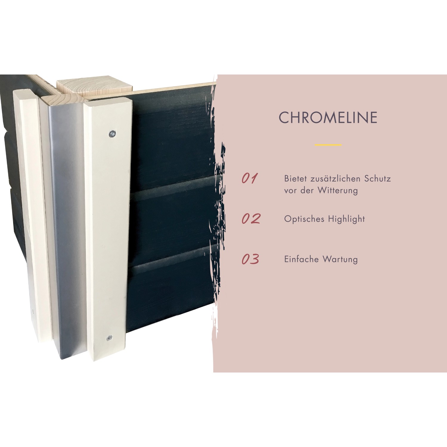 Detailansicht Karibu Saunahaus Hendrik 2: Chromeline-Eckverbindung für Wetterschutz und einfache Wartung.