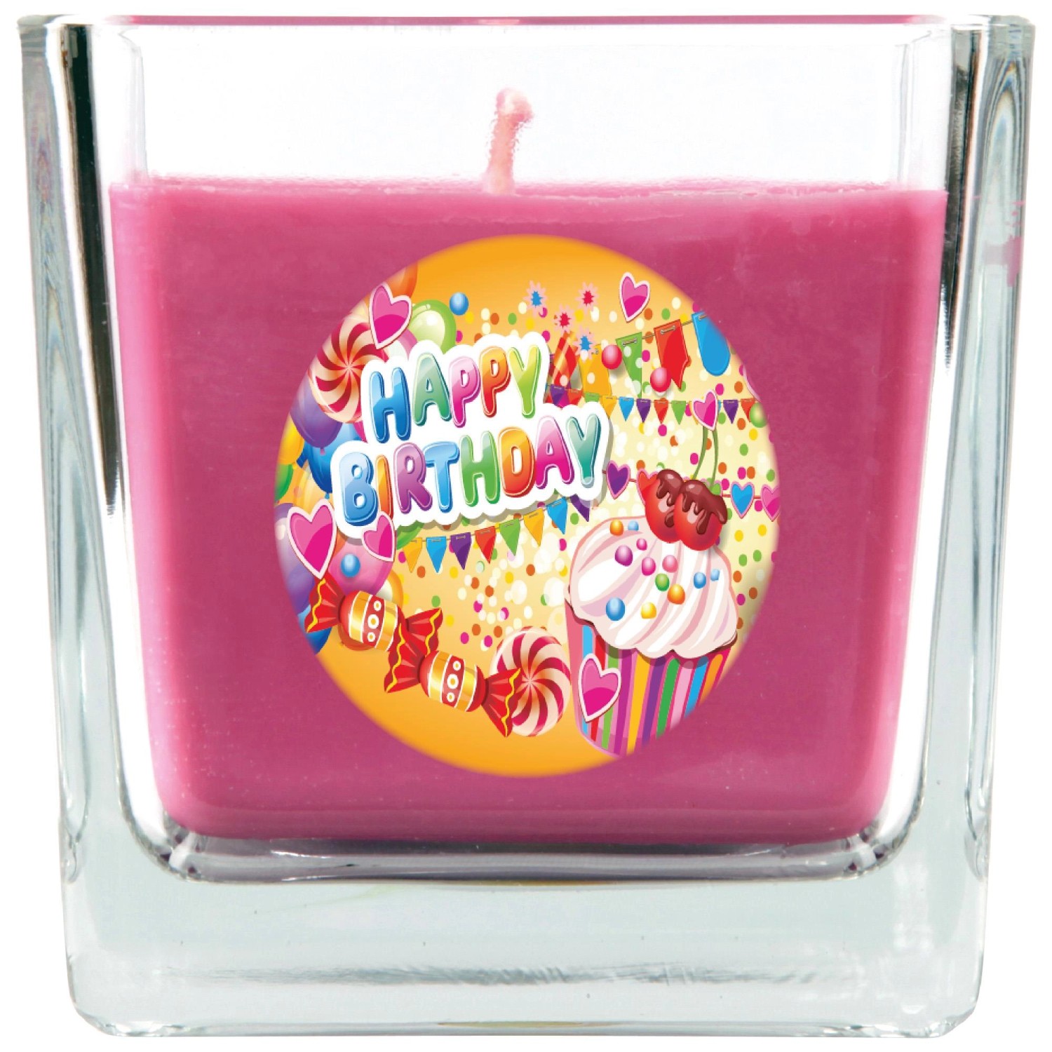 HS Candle Duftkerze & Glas Happy Birthday Viereck Lavendel Cupcake günstig online kaufen