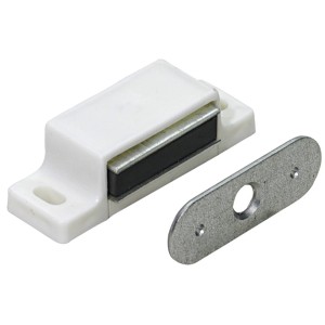 Weißer Magnetschnäpper mit Gegenplatte, 3-4 kg Haftkraft, 4er-Set für Möbelausstattung.