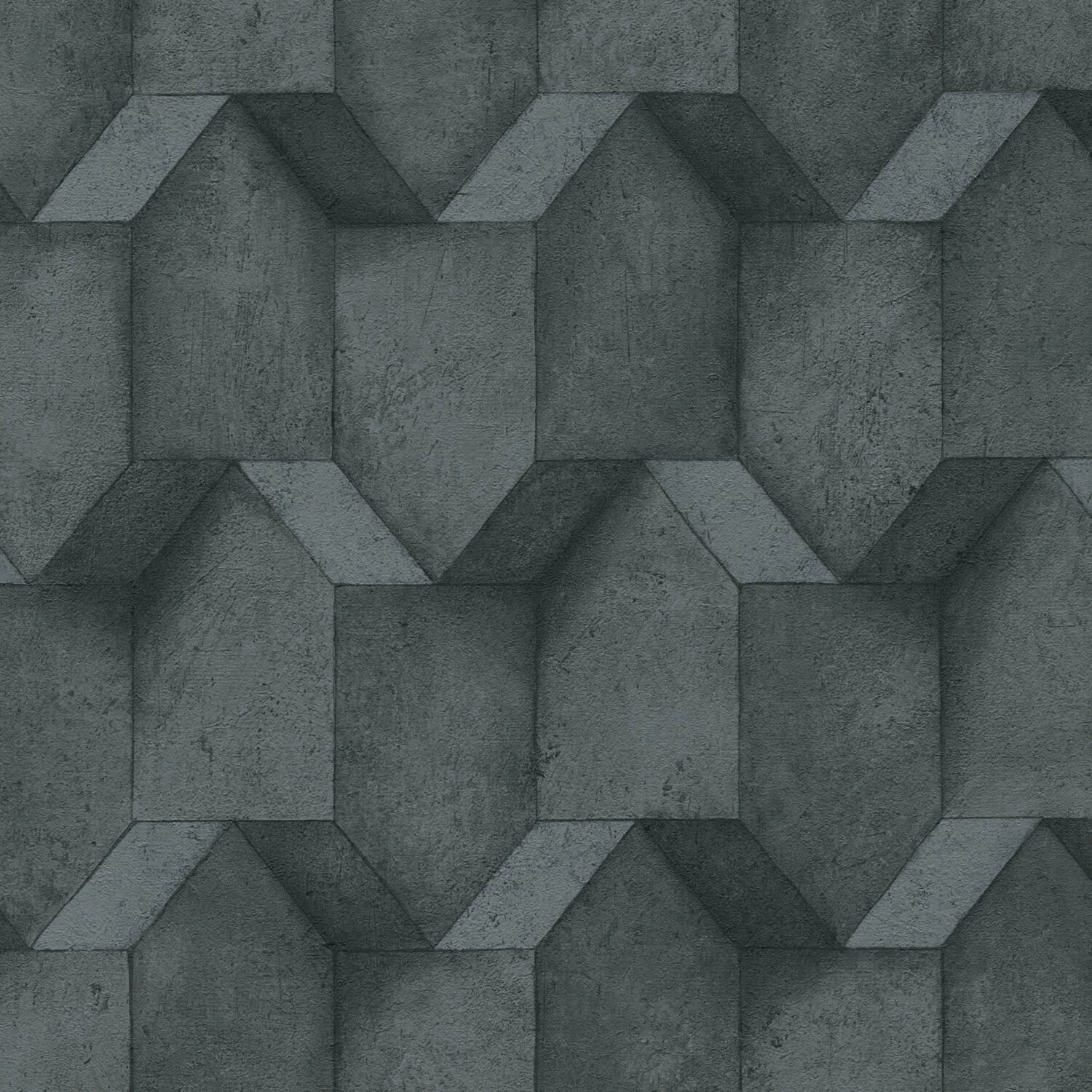 PROFHOME 388272-GU 3D Tapete Geometrisch Matt Anthrazit Grau Schwarz 0,53 m günstig online kaufen