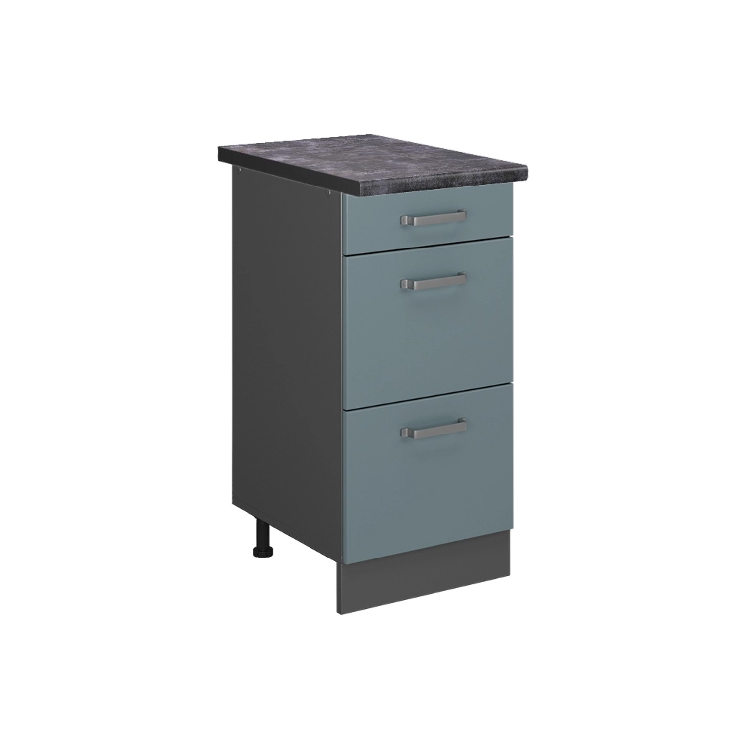 Vicco Küchenunterschrank R-Line Blau-Grau/Anthrazit 40 cm mit Schubladen AP Anthrazit