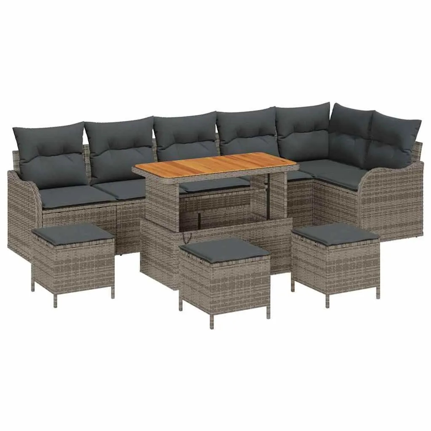 vidaXL Garten-Sofa-Set mit Kissen mit Speicher 10-Tlg Grau 3364243