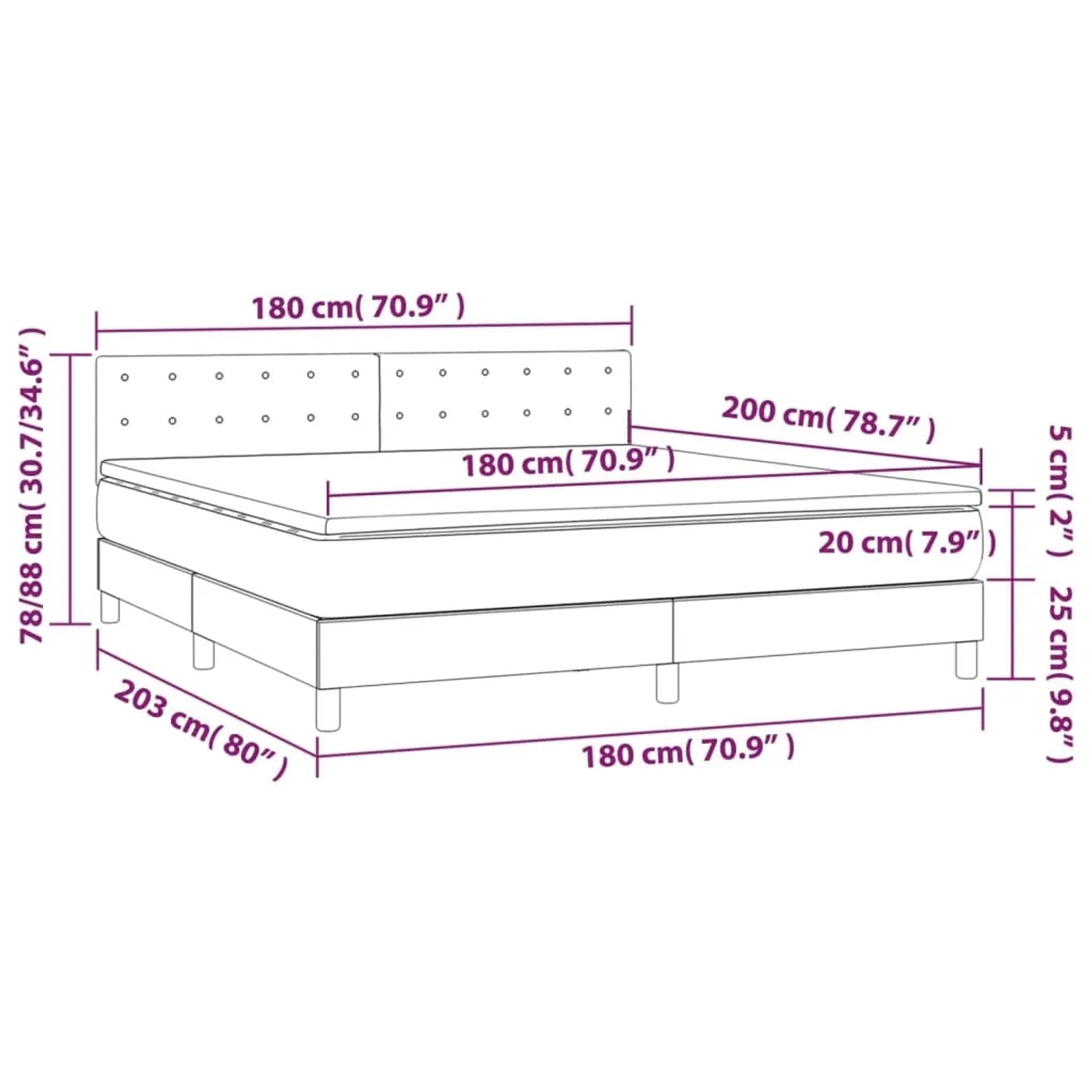 Graues Boxspringbett 180x200 cm mit Matratze und Kunstlederbezug.