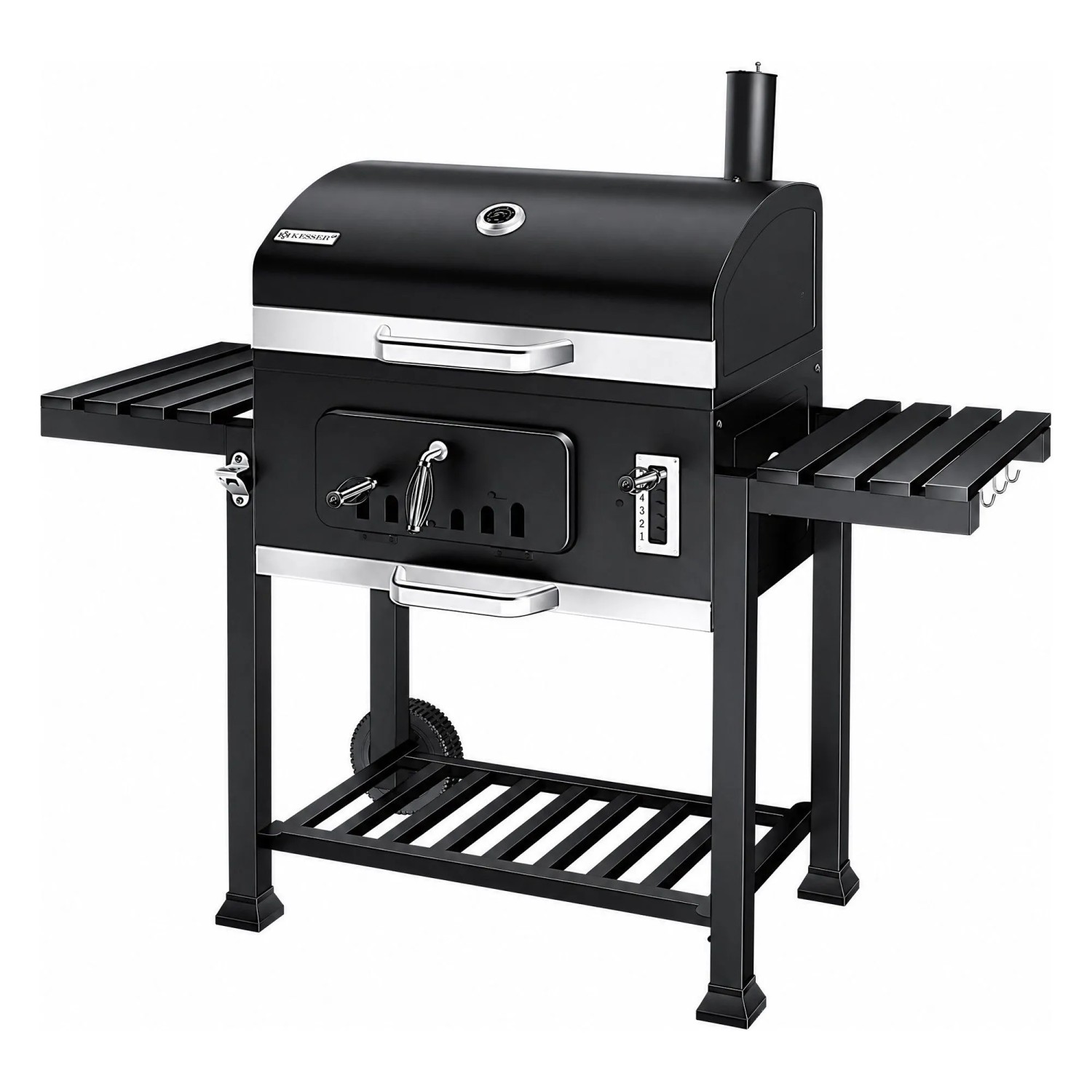 KESSER Holzkohlegrill Grillwagen mit Deckel Größe XL Farbe Schwarz mit Set