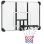 Wandmontierter Basketballkorb mit transparenter Rückwand, schwarzem Stahlrahmen und rot-weiß-blauem Netz für Spiel & Spaß.