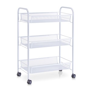 Weißer Zeller Rollwagen Mesh mit 3 Ablagekörben und Rollen, 62,5x26x44 cm.