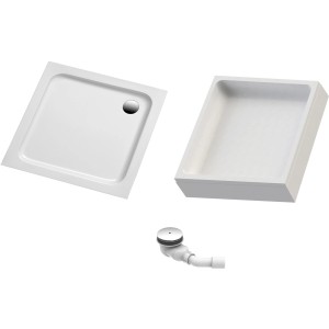 Ottofond Duschwannen-Set Quadrat, 90x90 cm, Weiß, mit Duschwannenträger und Ablaufgarnitur.