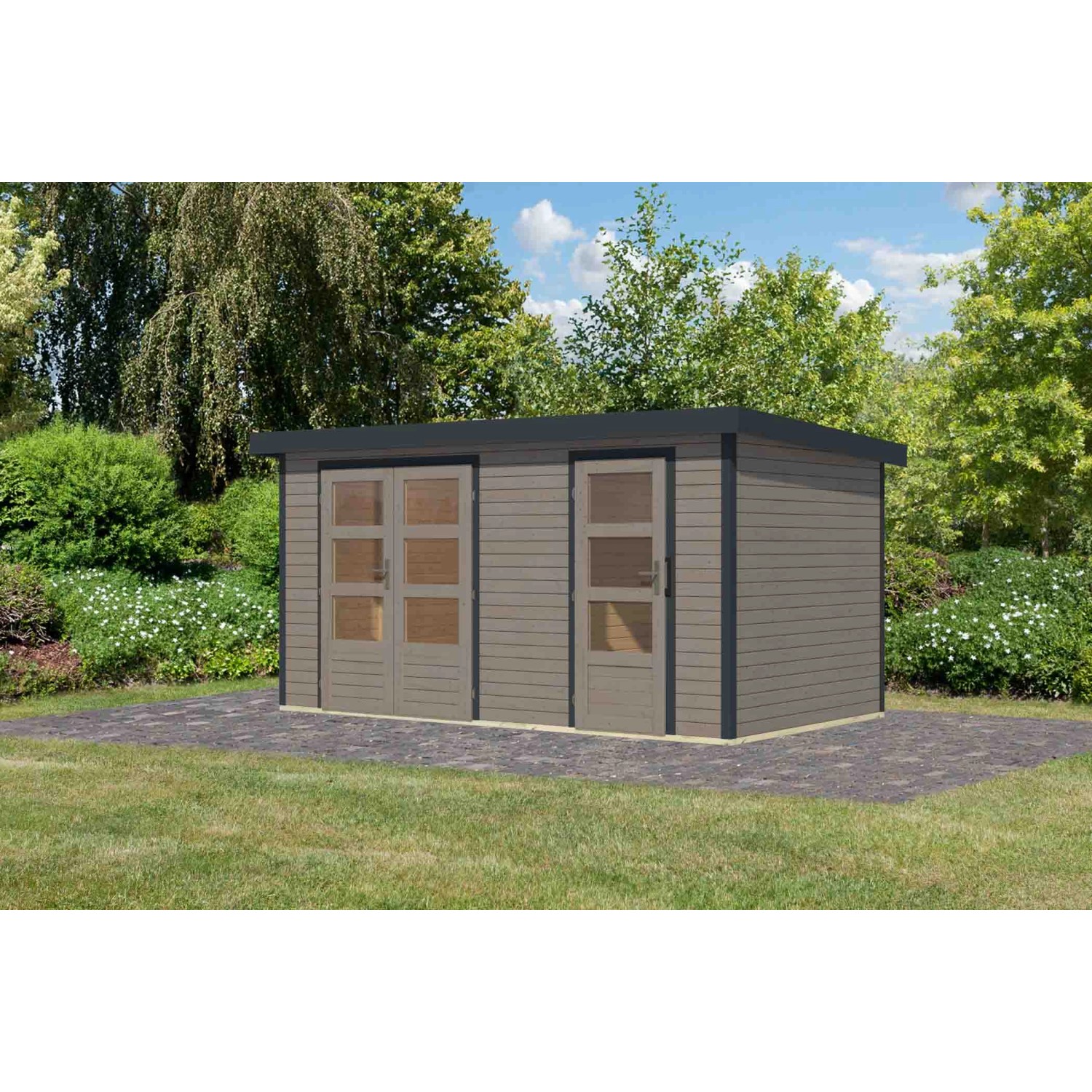 Karibu Gartenhaus Alfredo D Wassergrau/Anthrazit 209 x 400 x 213 cm günstig online kaufen