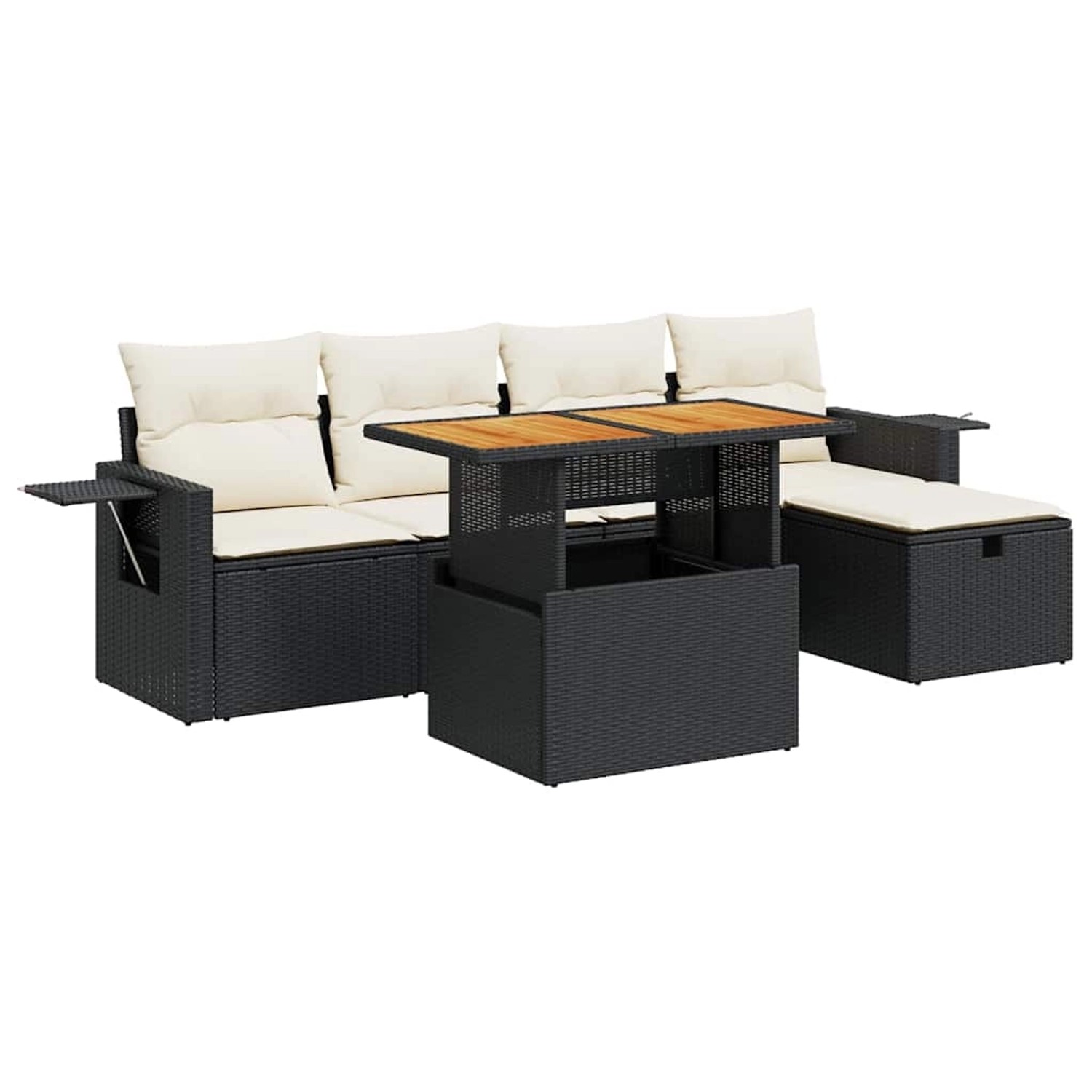 vidaXL 6-Tlg Garten-Sofagarnitur mit Kissen Schwarz Poly Rattan 3328022 günstig online kaufen