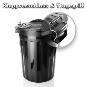 BigDean 2 Stück Wetterfeste Universaltonne Mit Deckel Schwarz Und 2 Tragegriffen Clip Verschluss Auch Als Mülltonne Regentonne Und Futtertonne