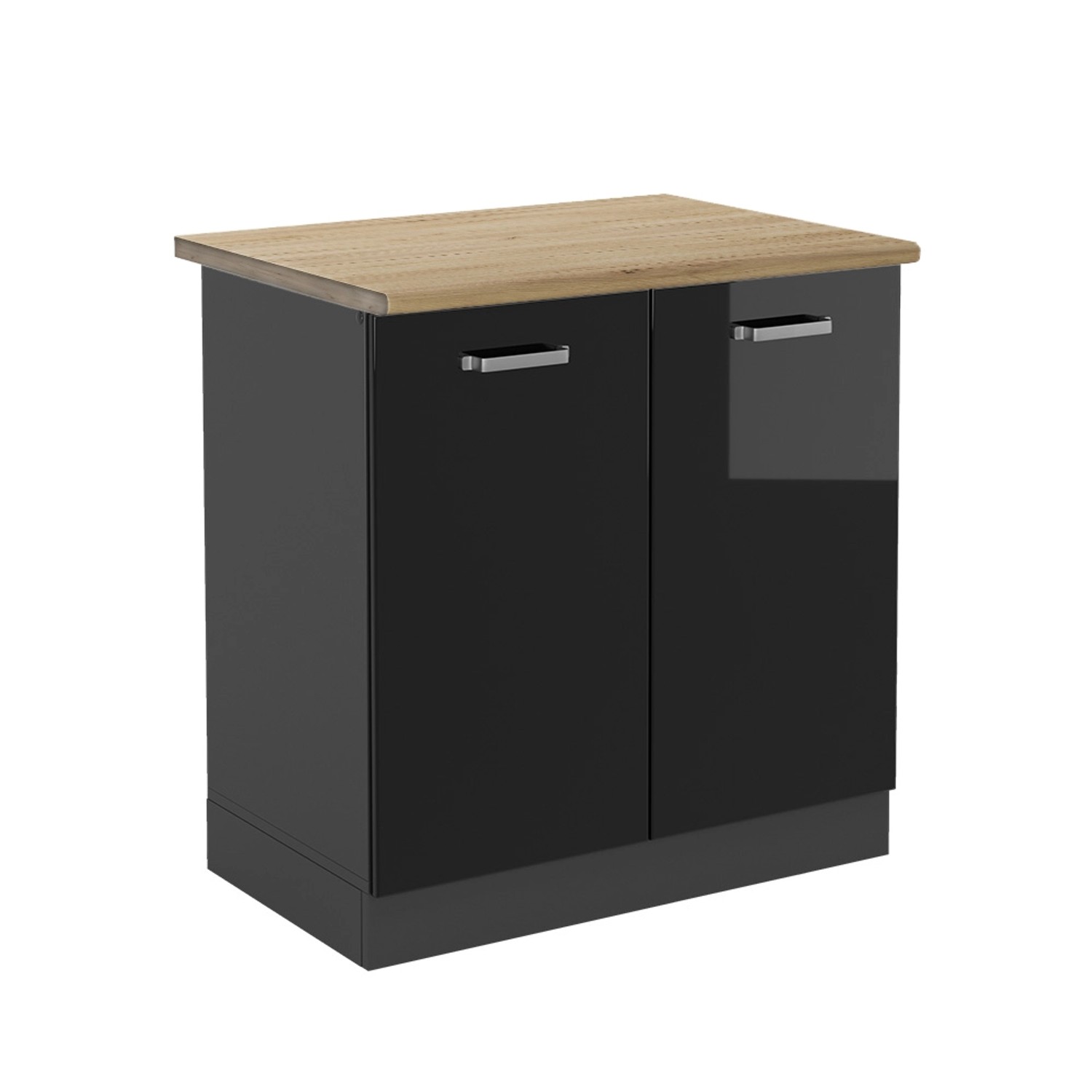 Vicco Spülenunterschrank R-Line Schwarz Hochglanz/Anthrazit 80 cm AP Eiche günstig online kaufen