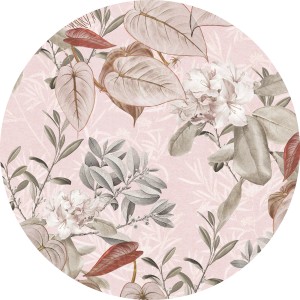 Selbstklebende, runde Vliesfototapete Dot Adorn von Komar mit floralem Muster, Ø 125 cm.