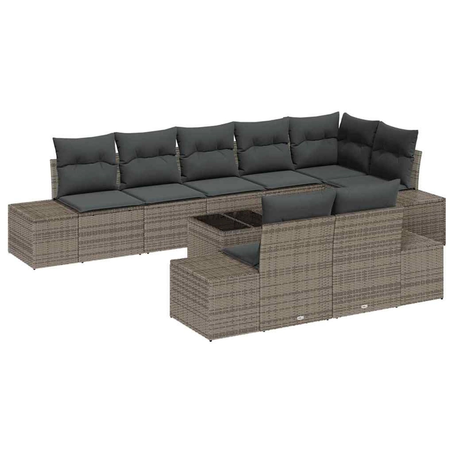 vidaXL Garten-Sofa-Set mit Kissen 9-Tlg Grau Poly Rattan 3347119 günstig online kaufen