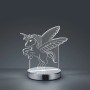 Chromfarbene LED Tischleuchte Karo mit Einhorn-Motiv, 17,5x17x12 cm.
