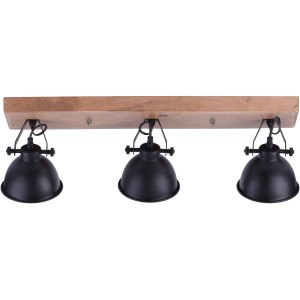 Just Light Wand- und Deckenleuchte Samia, schwarz, 3-flammig, mit Holz-Element.