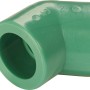 Grüner PPR-Winkel 45° DN 25 aus Kunststoff für Sanitärinstallationen.