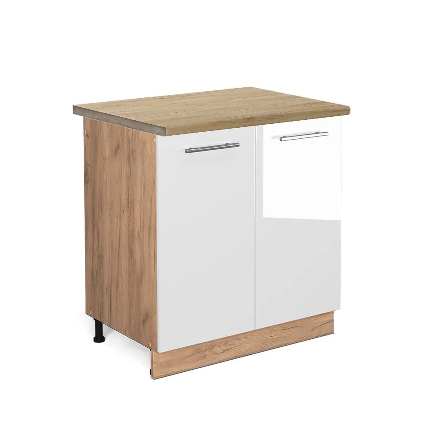 Vicco Spülenunterschrank Fame-Line Weiß Hochglanz Goldkraft Eiche 80 cm AP Eiche