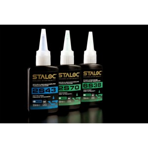Drei Staloc Schraubensicherungen, darunter die mittelfeste blaue Variante 2S41, 50 ml, für Schraubverbindungen.