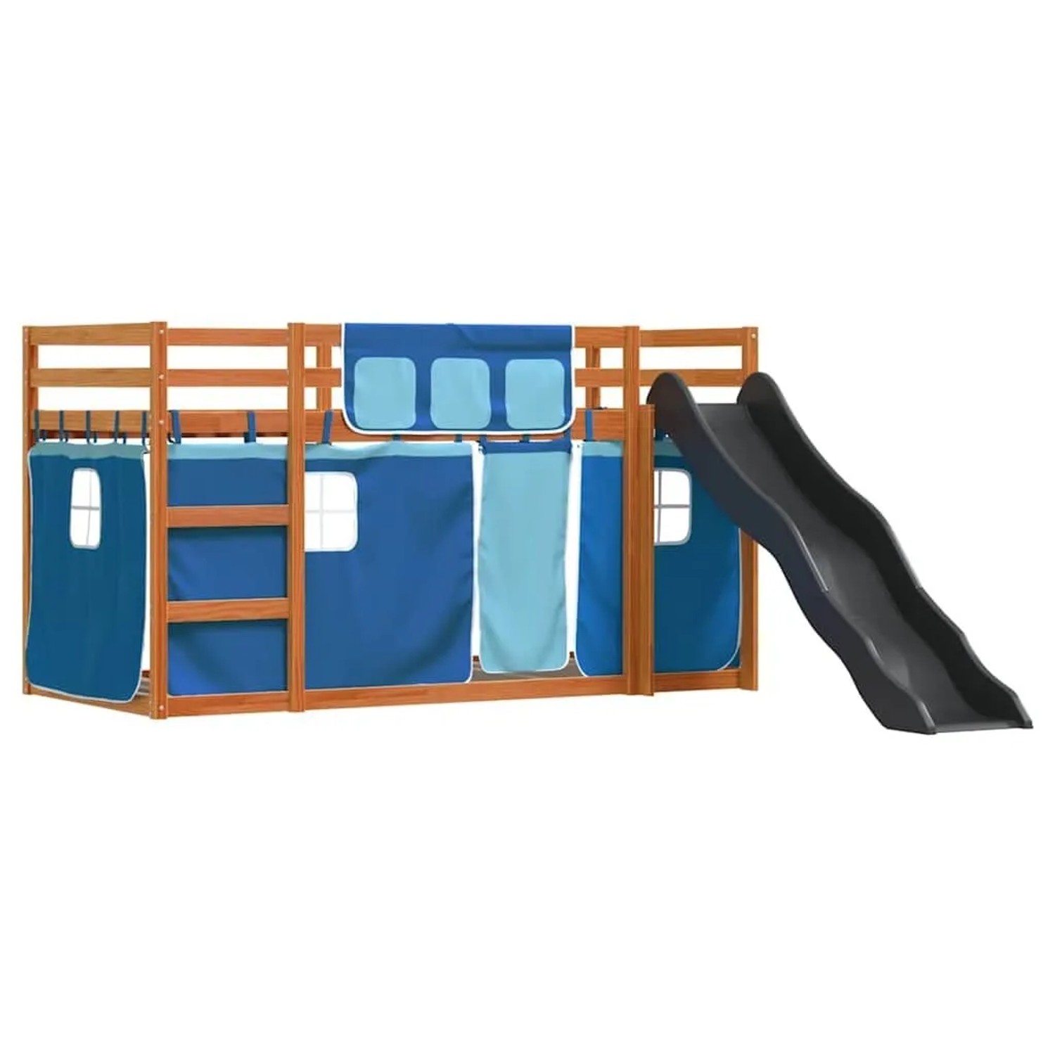 vidaXL Etagenbett mit Rutsche und Gardinen Blau 90x200 cm 3284114 günstig online kaufen