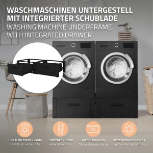 ML-Design Waschmaschinen Untergestell Doppel, schwarz, mit Schubladen für mehr Stauraum.