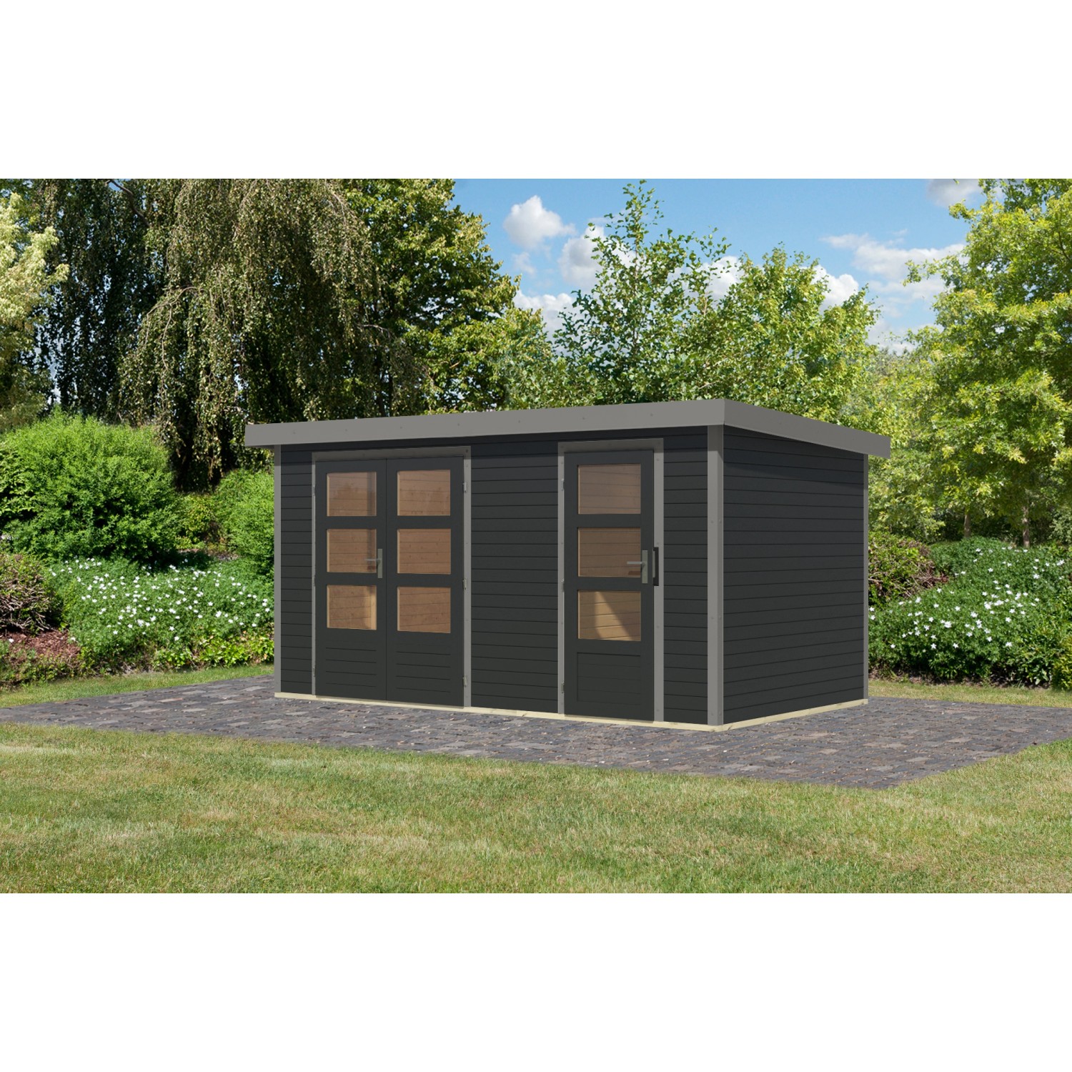 Karibu Gartenhaus Alfredo C Anthrazit/Graualuminium 209 x 400 x 213 cm günstig online kaufen