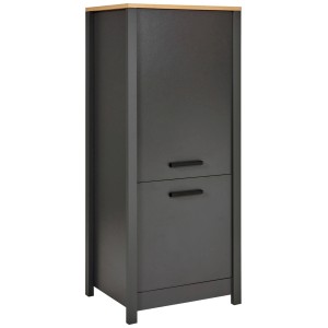 OBI Geräteschrank Veneto Anthrazit mit Artisan Eiche Platte. Hoher Küchenschrank mit Softclose-Türen und Griffen.