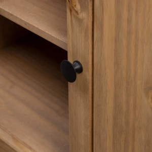 Detailaufnahme: VidaXL TV-Schrank aus Kiefernholz mit schwarzem Türknauf.