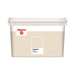 Alpina Innenfarbe Pantone White Sand 2,5 l Eimer. Matte Wandfarbe in hellem Beige/Greige für Wände.