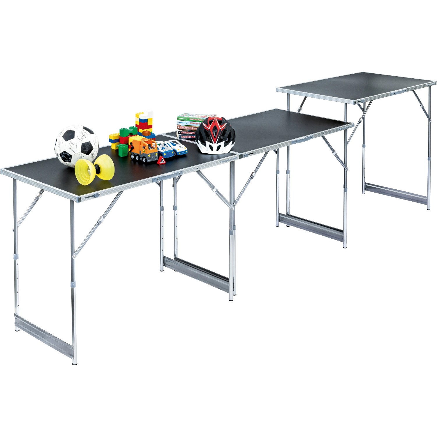 LUX-TOOLS Multifunktionstisch, 3-teilig, mit Spielzeug dekoriert. Flexibel einsetzbar, höhenverstellbar.