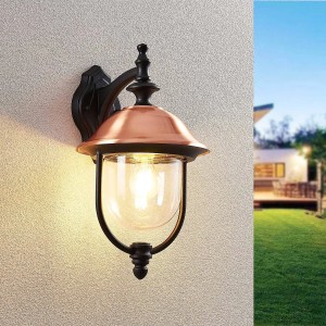 Lindby Wandleuchte Außen Laterne Clint 9630098 Spritzwassergeschützt Retro Vintage Antik in Kupfer aus Aluminium 1-flammig E27