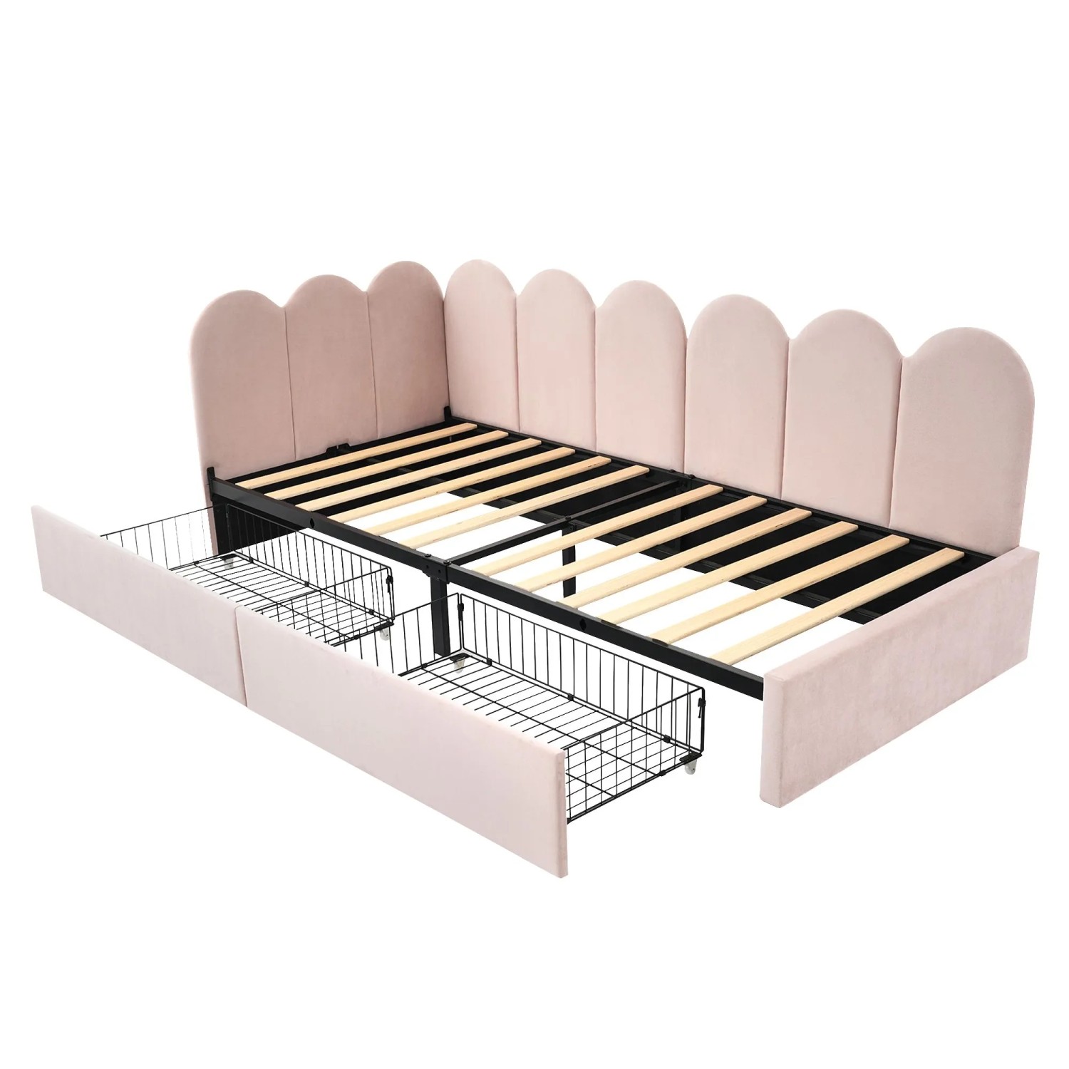 Merax Daybett 90x200cm Schubladen Stauraum Rosa Samt