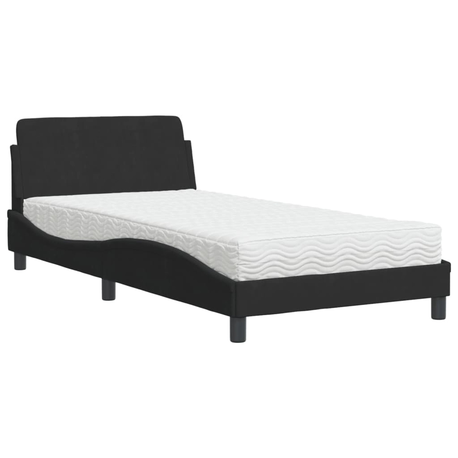 vidaXL Bett mit Matratze Schwarz 100x200 cm Samt Modell 12008258