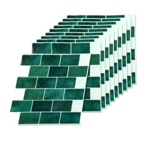 Relaxdays Klebefliesen 10er Pack PU PET Papier Grün Selbstklebend Zuschneidbar 3D-Optik 30 cm x 30 cm
