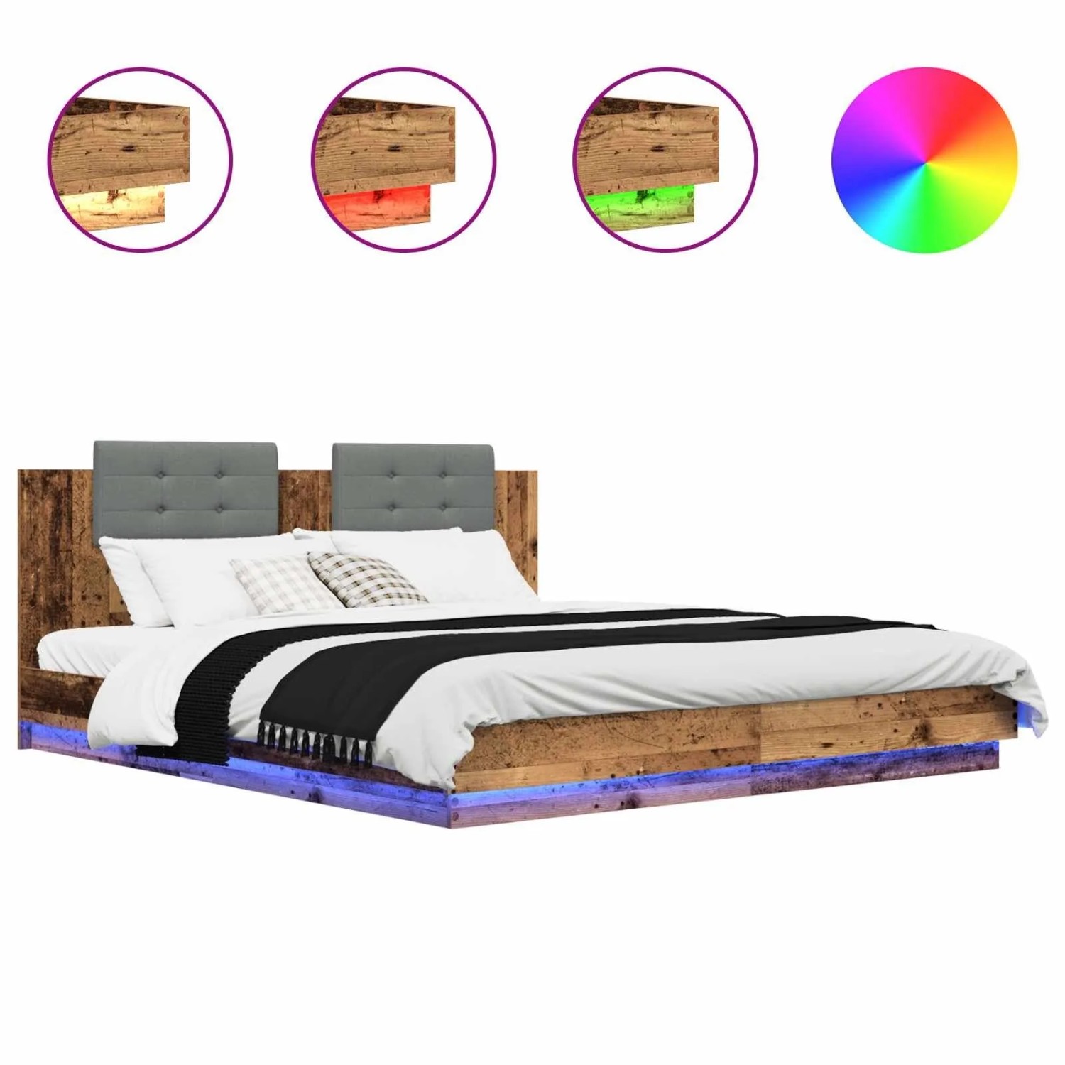 vidaXL Bettgestell mit Kopfteil Altholz 200 x 200 cm Holzwerkstoff 3416331 günstig online kaufen