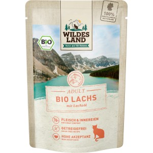 Wildes Land Bio Katzen-Nassfutter Lachs, getreidefrei und mit hohem Fleischanteil.