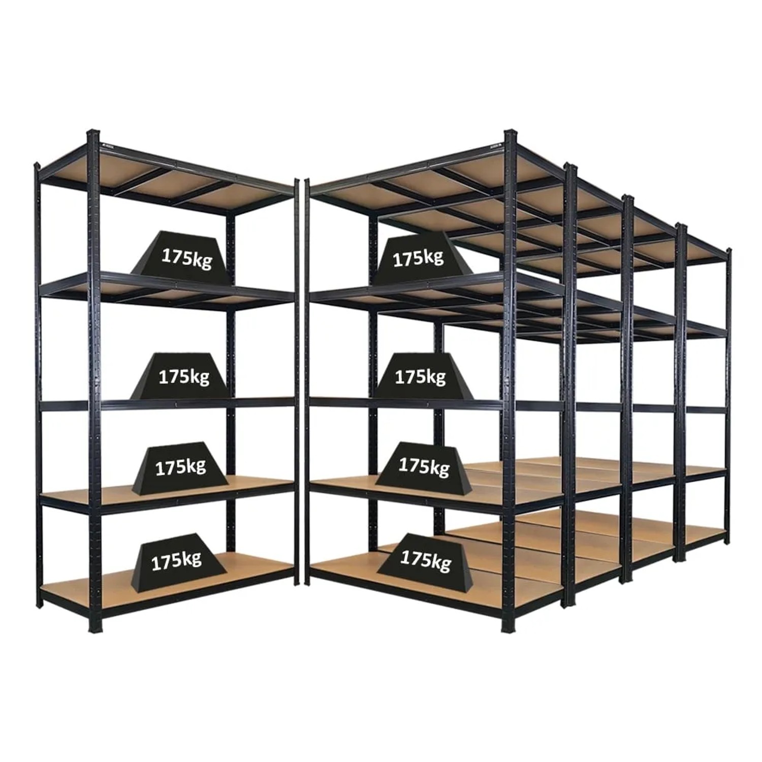 PROREGAL Mega Deal 5x Schwerlastregal Giant Ragnar HxBxT 200x120x50cm 5 Mdf-Platten-Ebenen Fachlast 175kg Schwarz