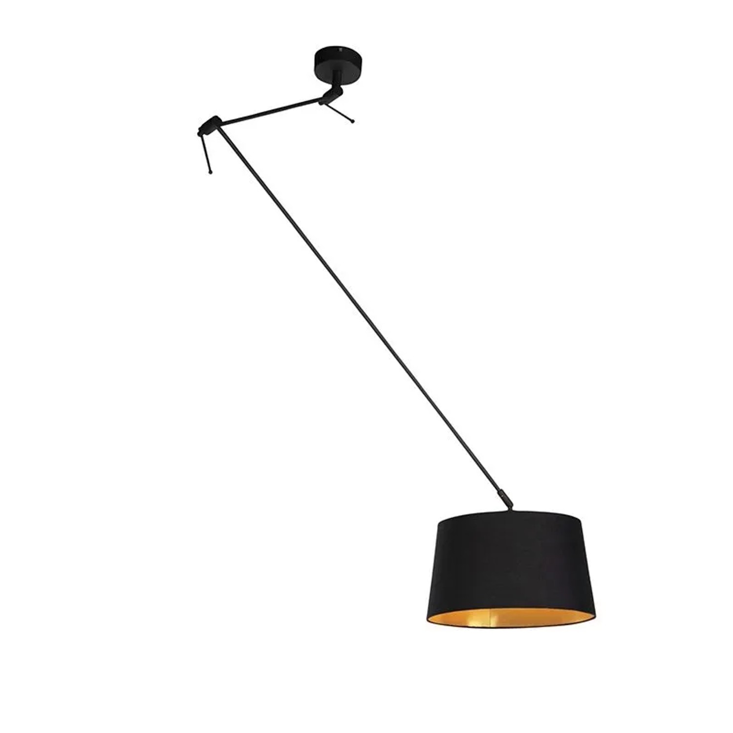 QAZQA Hängelampe mit Baumwollschirm Schwarz mit Gold 35 cm Blitz I Schwarz
