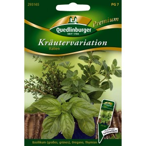 Quedlinburger Kräutervariation Italien: Basilikum, Oregano und Thymian im Kräutersamen-Pack.