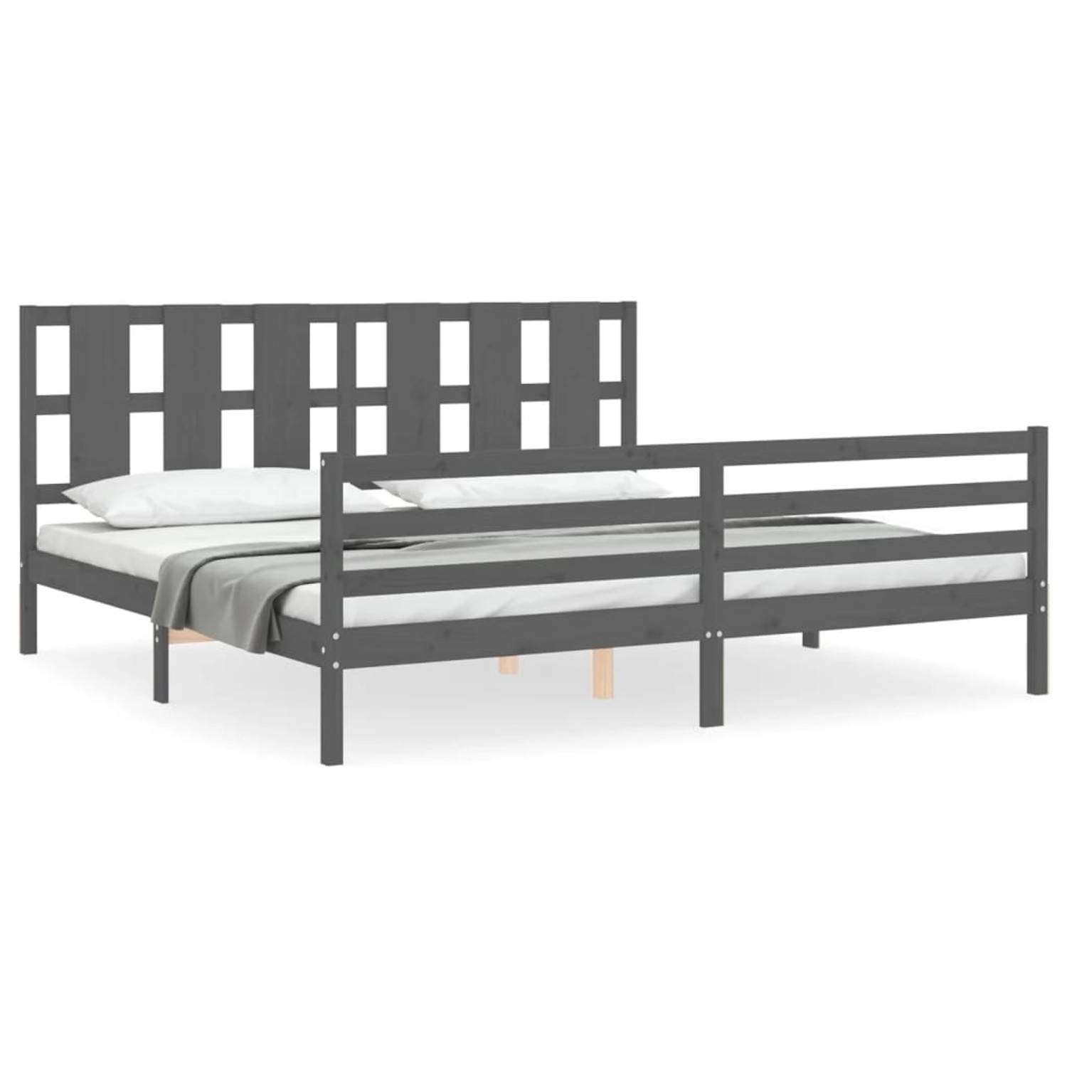 vidaXL Massivholzbett mit Kopfteil Grau 200x200 cm 3194138 günstig online kaufen