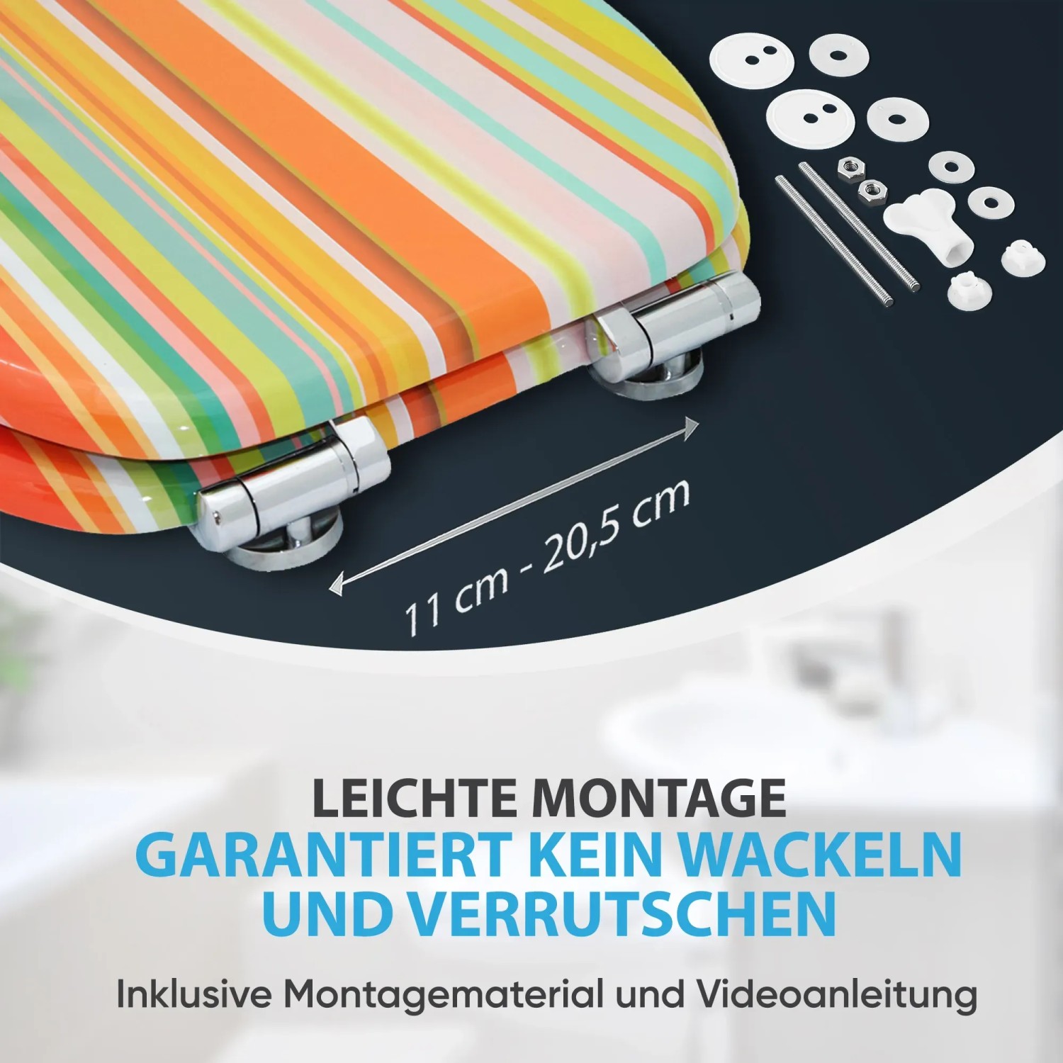 Sanilo WC-Sitz Starstripes mit Absenkautomatik, Holz, bunt gestreift, inkl. Montagematerial.