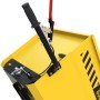 Detailaufnahme: Güde Raupendumper GRD 400/R, gelb-schwarz, Bedienelemente und Kippmulde.