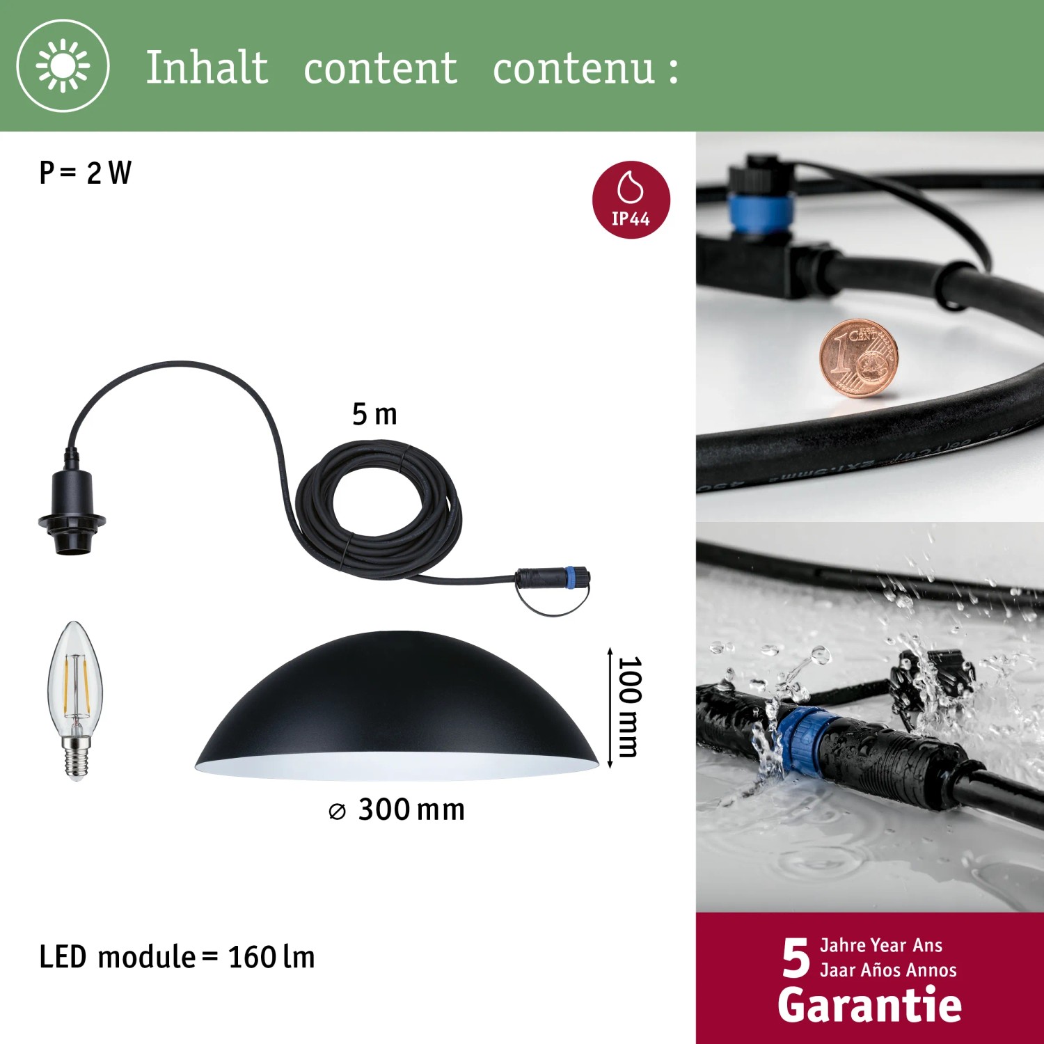 Paulmann Plug & Shine Mapalo Pendelleuchte, anthrazit, für Außenbereiche wie Terrassen und Pavillons.