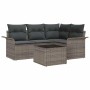 Graues 5-teiliges vidaXL Garten-Sofa-Set aus Poly Rattan mit Kissen und Stauraum.
