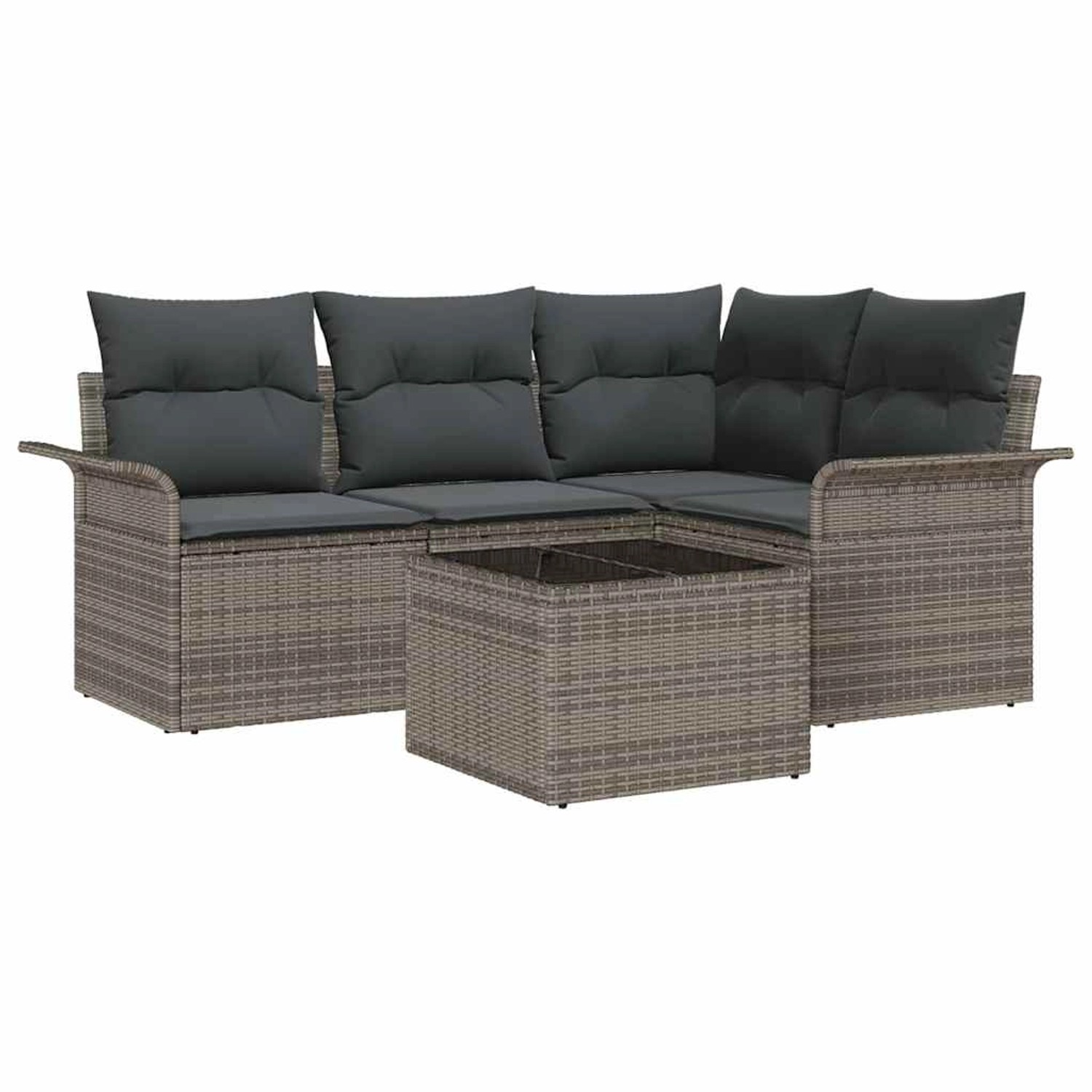 vidaXL Garten-Sofa-Set mit Kissen mit Speicher 5-Tlg Grau Poly Rattan 33540 günstig online kaufen