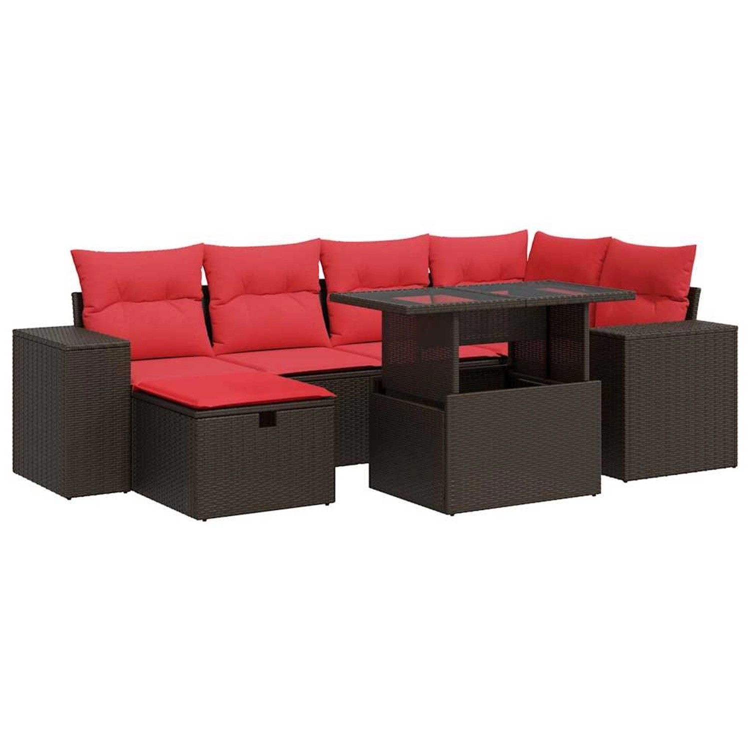 vidaXL 7-Tlg Garten-Sofagarnitur mit Kissen Schwarz Poly Rattan 3327944 günstig online kaufen