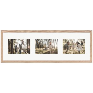 Galerierahmen in Eiche-Optik für 3 Fotos (10x15 cm). Holzrahmen mit Passepartout für Wandmontage.