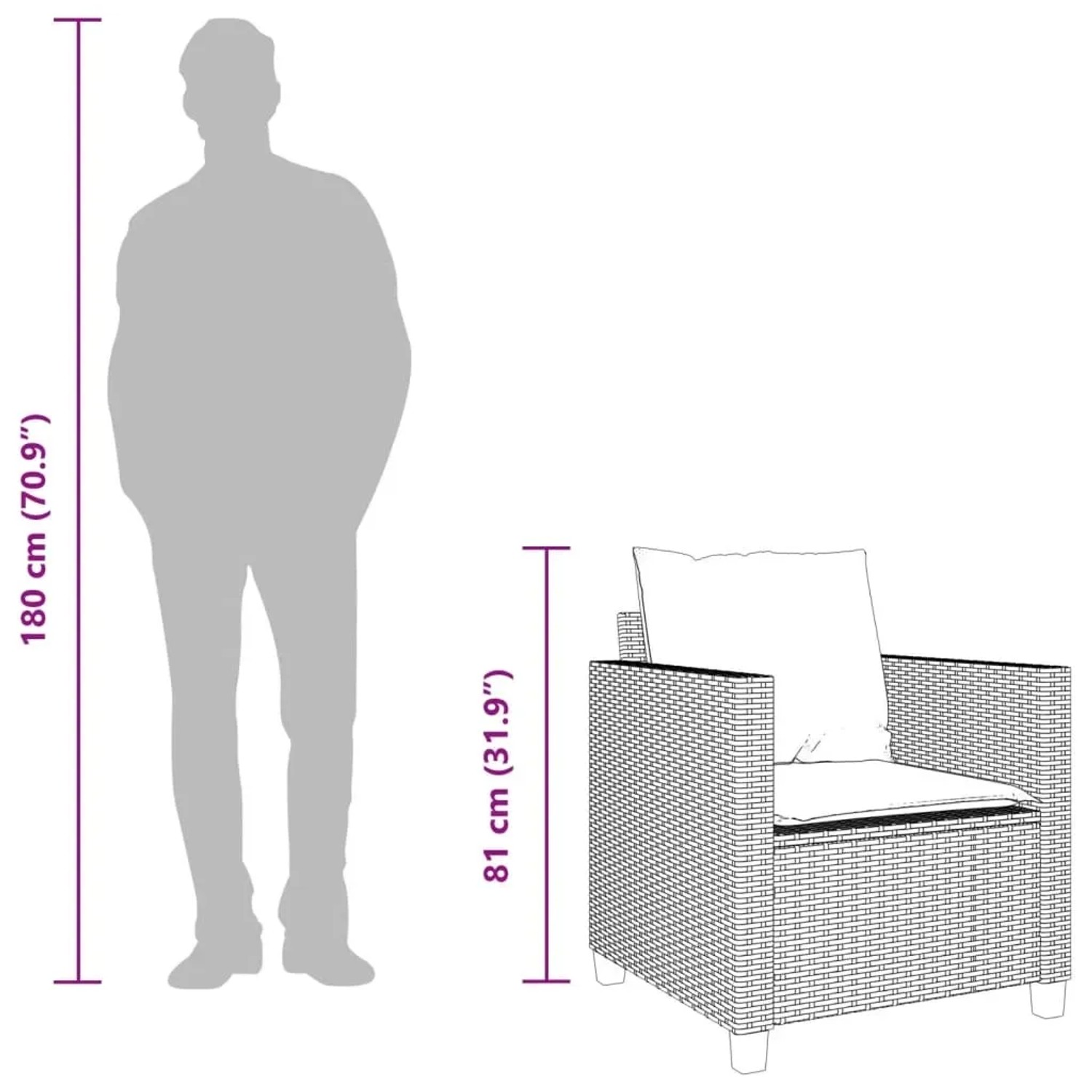 vidaXL Bistro-Set, 3-teilig, hellgraues Poly Rattan, mit Maßangaben zur Größe.