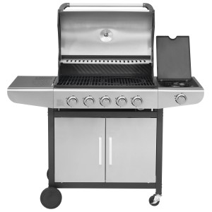 Justus Ares Pro BBQ-Gasgrill mit 5 Brennern und Seitenbrenner aus Edelstahl.