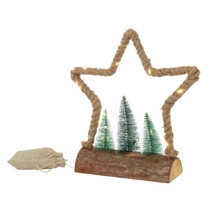 LED-Weihnachtsstern aus Jute mit Bäumen, 33x30cm, warmweiß, für stimmungsvolle Weihnachtsdekoration.